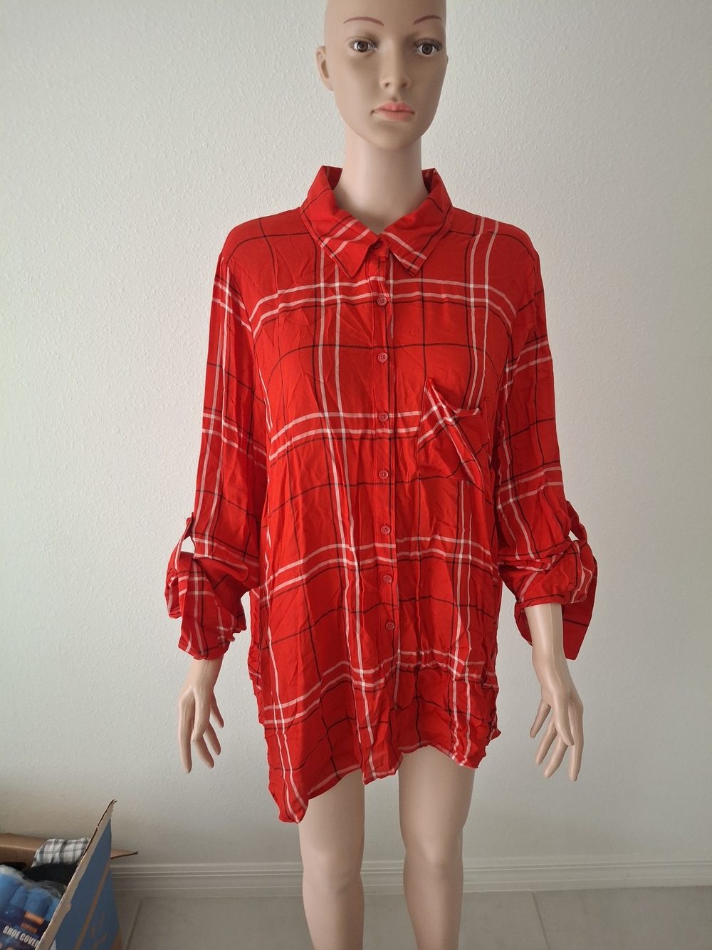 Red Plaid Button-Up Womens Shirt - Unbranded